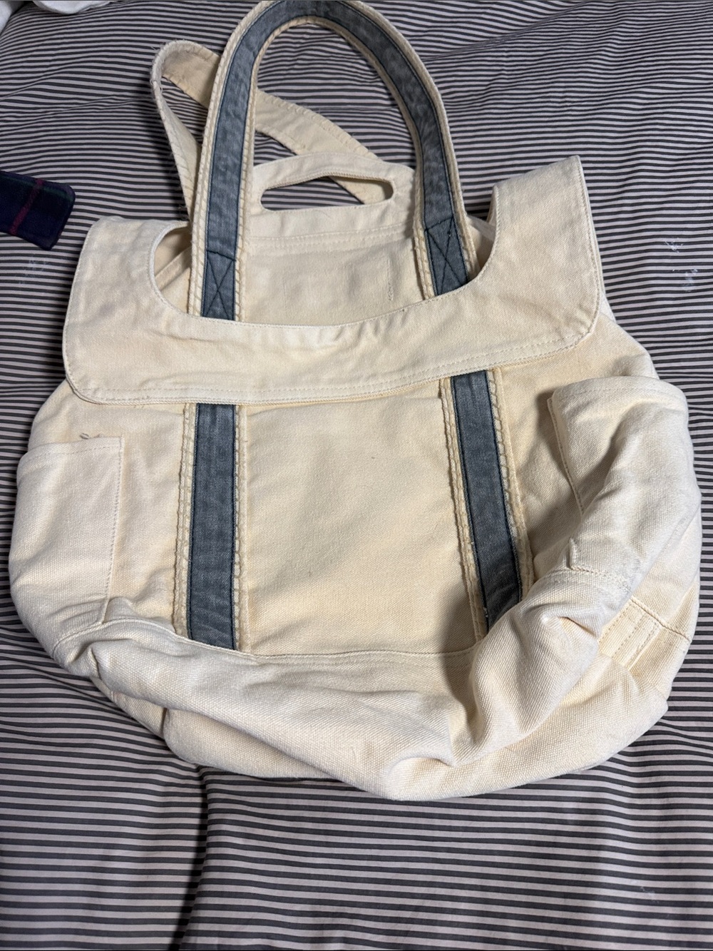 Free People Cream Canvas Tote with Gray Straps - Picture 3 of 3